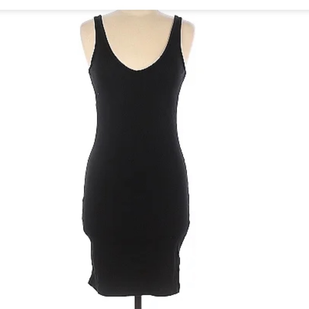h&m black ribbed vneck midi dress